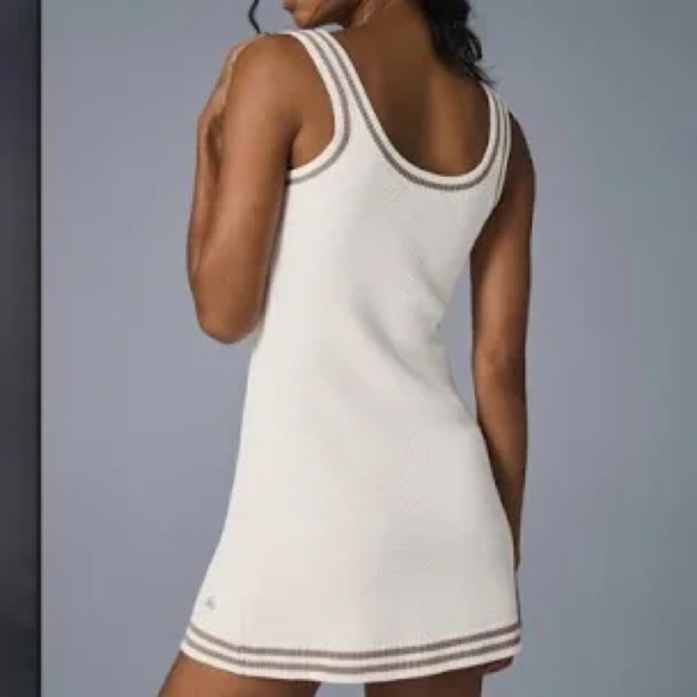 ALO Yoga Tennis Club Knit Tank Dress Color: Gravel/Ivory  Size: XXS - Picture 3 of 9